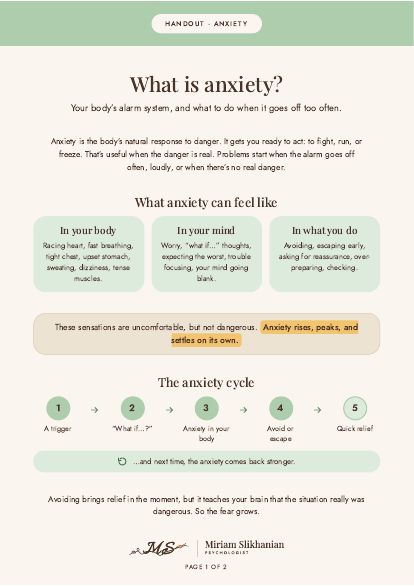 First page of the handout: What is anxiety?
