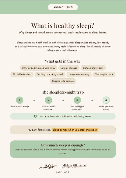 First page of the handout: What is healthy sleep?