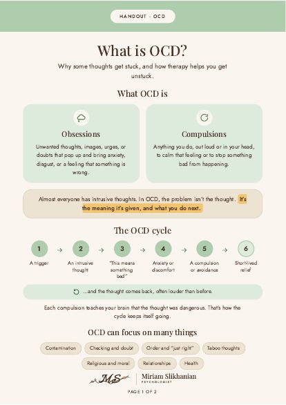 First page of the handout: What is OCD?