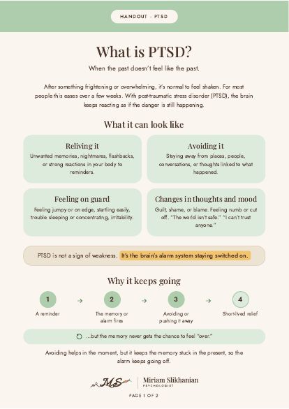 First page of the handout: What is PTSD?